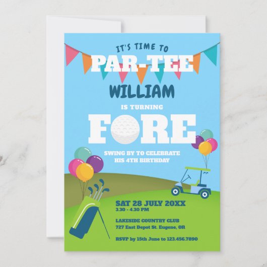 Gat In Een Golf Partee 4e Verjaardagsfeestje Kaart (Voorkant)