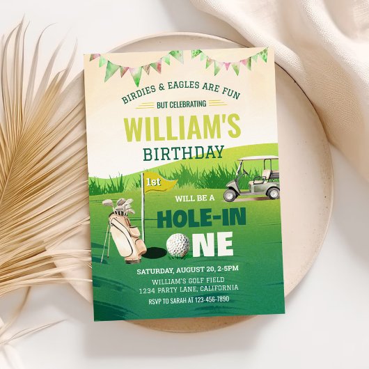 Gat in een golfbaan Par-t-shirt 1e verjaardag Kaart