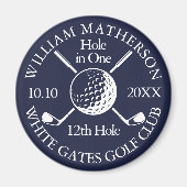 Gat in een golfbal en clubs Navy Blue Magneet (Voorkant)