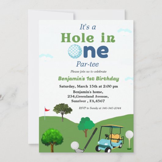 Gat in een golfboy eerste verjaardagsfeestje kaart (Voorkant)