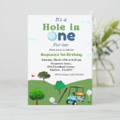 Gat in een golfboy eerste verjaardagsfeestje kaart (Staand voorkant)