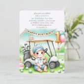 Gat in een golfjongen 1e verjaardag Par-T-shirt Kaart (Staand voorkant)