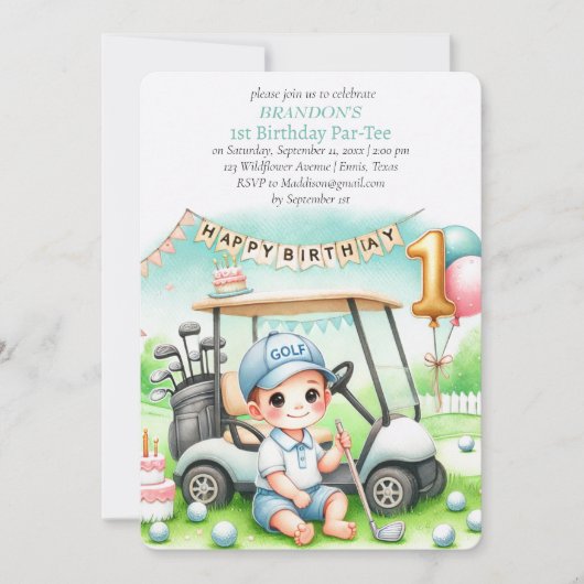 Gat in een golfjongen 1e verjaardag Par-T-shirt Kaart (Voorkant)