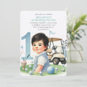 Gat in een golfjongen 1e verjaardag Par-T-shirt Kaart (Staand voorkant)