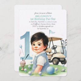 Gat in een golfjongen 1e verjaardag Par-T-shirt Kaart