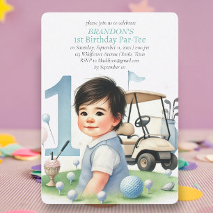 Gat in een golfjongen 1e verjaardag Par-T-shirt Kaart