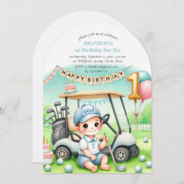 Gat in een golfjongen 1e verjaardag Par-T-shirt Kaart