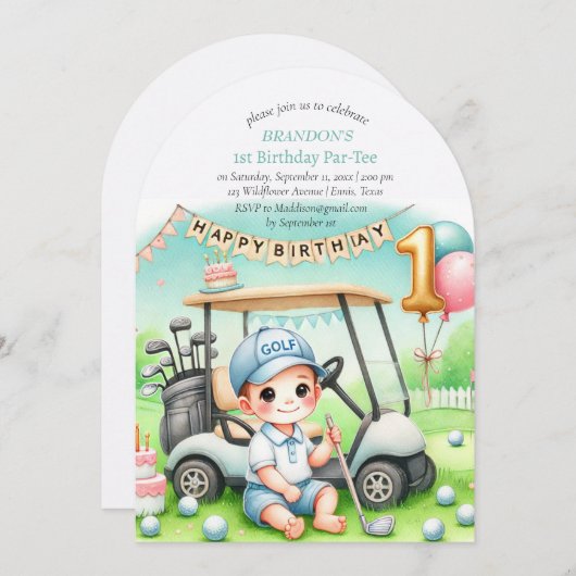 Gat in een golfjongen 1e verjaardag Par-T-shirt Kaart (Voorkant / Achterkant)