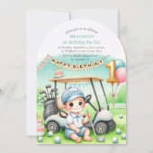 Gat in een golfjongen 1e verjaardag Par-T-shirt Kaart (Voorkant)