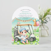 Gat in een golfjongen 1e verjaardag Par-T-shirt Kaart (Staand voorkant)