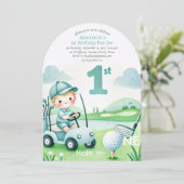 Gat in een golfjongen 1e verjaardag Par-T-shirt Kaart (Staand voorkant)
