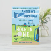Gat in een golfjongen 1e verjaardag par-T-shirt Kaart (Staand voorkant)