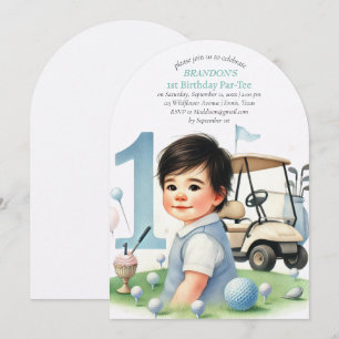 Gat in een golfjongen 1e verjaardag Par-T-shirt Kaart