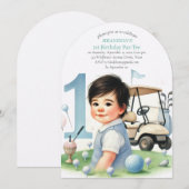 Gat in een golfjongen 1e verjaardag Par-T-shirt Kaart (Voorkant / Achterkant)
