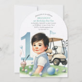 Gat in een golfjongen 1e verjaardag Par-T-shirt Kaart (Voorkant)