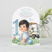 Gat in een golfjongen 1e verjaardag Par-T-shirt Kaart (Staand voorkant)