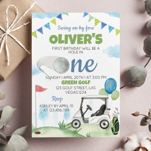 Gat in een golfjongen 1e verjaardag uitnodiging