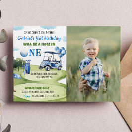 Gat in een golfjongen 1e verjaardag uitnodiging