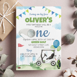 Gat in een golfjongen 1e verjaardag uitnodiging
