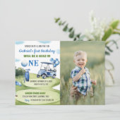 Gat in een golfjongen 1e verjaardag uitnodiging (Staand voorkant)