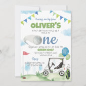 Gat in een golfjongen 1e verjaardag uitnodiging (Voorkant)