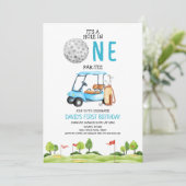 Gat in een golfjongen eerste verjaardagsfeestje kaart (Staand voorkant)