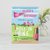 Gat in een golfmeisje 1e verjaardag par-T-shirt Kaart (Staand voorkant)