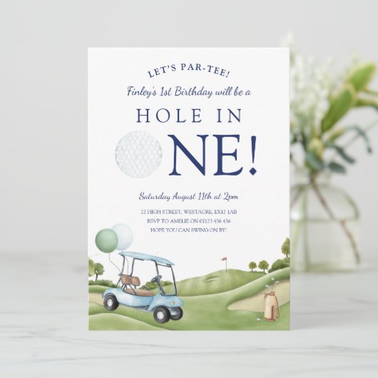 Gat in een golfpar-T-shirt 1e eerste verjaardag Kaart (Staand voorkant)