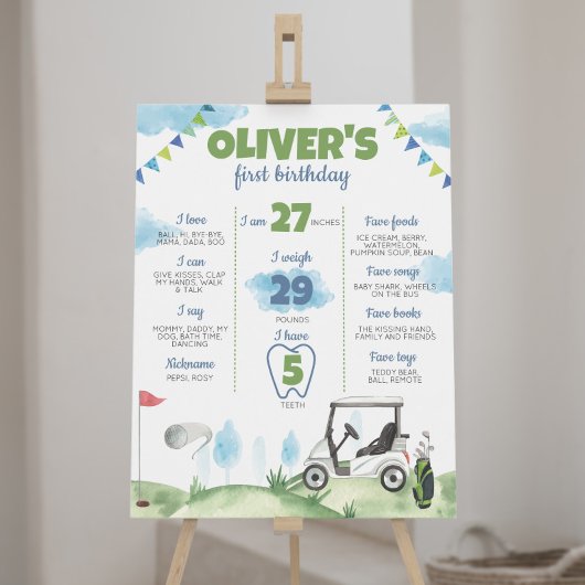 Gat in een golfthema 1e verjaardag mijlpaal teken poster