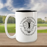 Gat in één Klassieke, stijlvolle Golf Tweekleurige Koffiemok<br><div class="desc">Met een oud stempel-effect klassiek retro ontwerp,  pas de naam,  het nummer van het plaatsgat en de datum aan om een geweldige golfslagaanleg te creëer om dat fantastische gat in één te vieren. Ontworpen door: Thisnotme©</div>