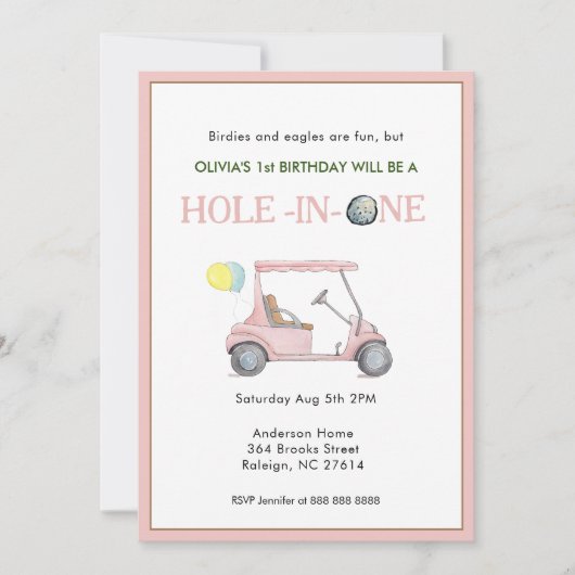 Gat in een meisje 1e verjaardagsfeest uitnodiging (Voorkant)