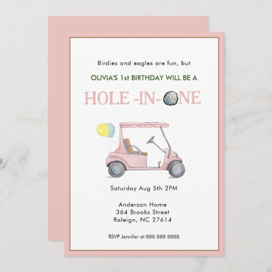 Gat in een meisje 1e verjaardagsfeest uitnodiging (Voorkant / Achterkant)