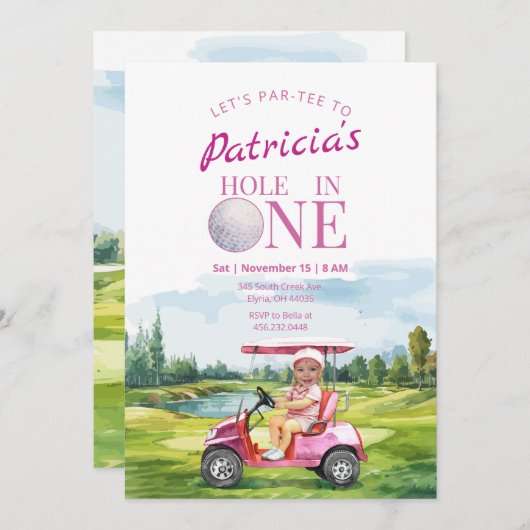 Gat in een roze 1e verjaardag foto uitnodiging (Voorkant / Achterkant)