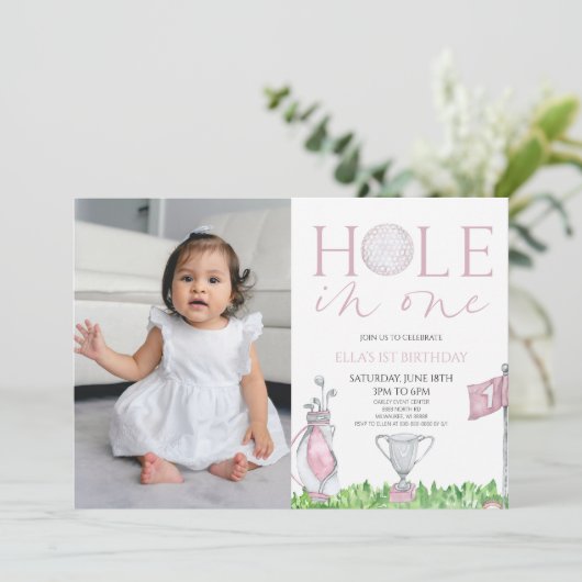 Gat in een roze Afbeelding 1e verjaardagsfeest Kaart (Staand voorkant)