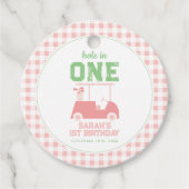 Gat in een roze check meisje eerste verjaardag bedankjes labels (Voorkant)