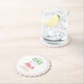 Gat in een roze check meisje eerste verjaardag kartonnen onderzetters (Insitu)