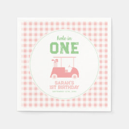 Gat in een roze check meisje eerste verjaardag servet