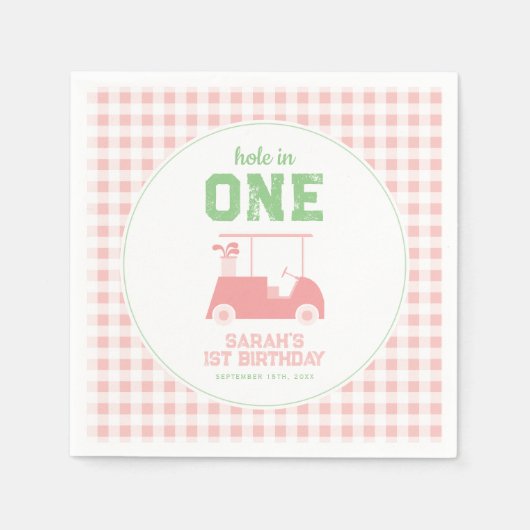 Gat in een roze check meisje eerste verjaardag servet (Voorkant)