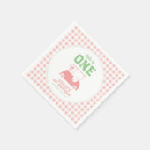 Gat in een roze check meisje eerste verjaardag servet (Hoek)