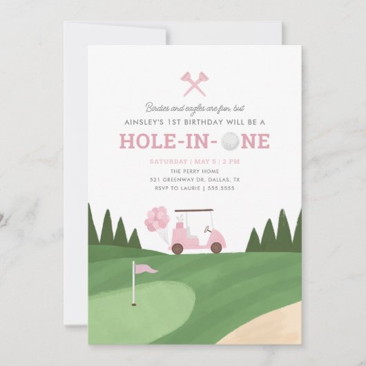 Gat in een roze golf 1e verjaardag kaart (Voorkant)