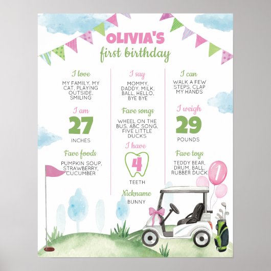 Gat in een roze golf 1e verjaardag mijlpaal teken poster (Voorkant)