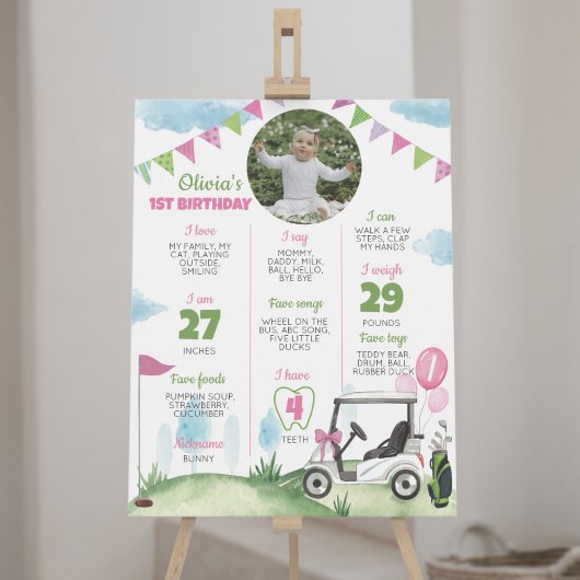 Gat in een roze golf 1e verjaardag mijlpaal teken poster