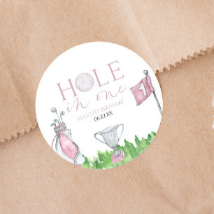 Gat in een roze golf 1e verjaardagsfeest ronde sticker