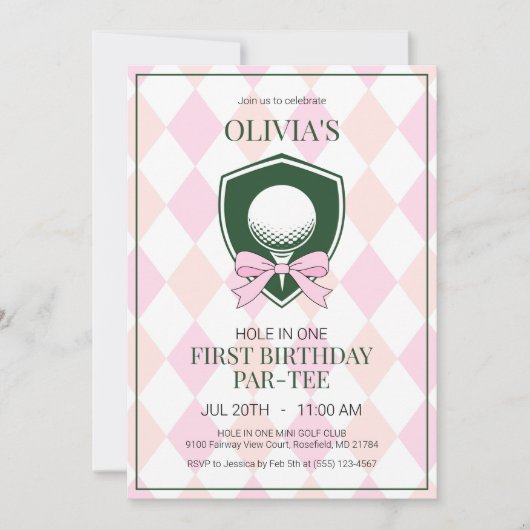 Gat in een roze golf meisjes 1e verjaardagsfeest kaart (Voorkant)