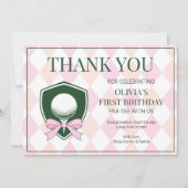 Gat in een roze golf meisjes moderne 1e verjaardag bedankkaart (Voorkant)