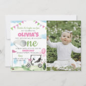 Gat In Een Roze Meisje 1e Verjaardag Uitnodiging (Voorkant)