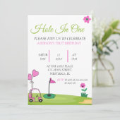 Gat in een roze meisje Golf 1e verjaardag Kaart (Staand voorkant)