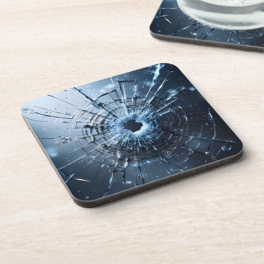 gat in glas, barsten bier onderzetter (Linkerzijde)