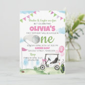 Gat In Golf Roze Meisje 1e Verjaardag Uitnodiging (Staand voorkant)