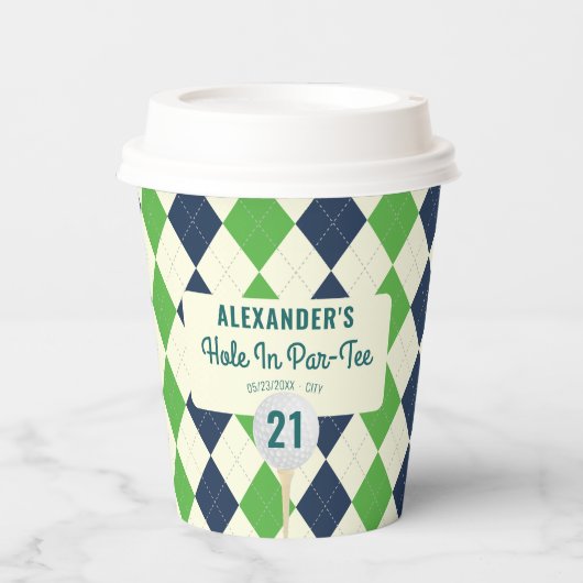 Gat in Par-T-shirt Any Age Golf Mastered Birthday Papieren Bekers (Voorkant)